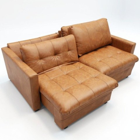 Sofá-Cama Retrátil e Reclinável Couro Legítimo 2 Lugares 180cm Cannes Camel