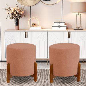 Kit 2 Puff Thor 3 Pés Base em Madeira Maciça - Linho Terracota