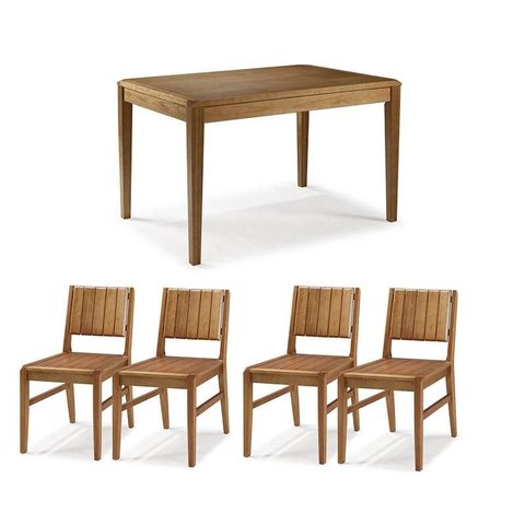 Conjunto Mesa Jantar Tampo Madeira + 4 Cadeiras Salvador Assento Madeira - 60475