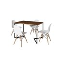 Ver imagem 2 de Mesa Industrial Base Ferro Preto em V Tampo 137x90 Amêndoa 4 Cadeiras Eames Madeira Assento Branco