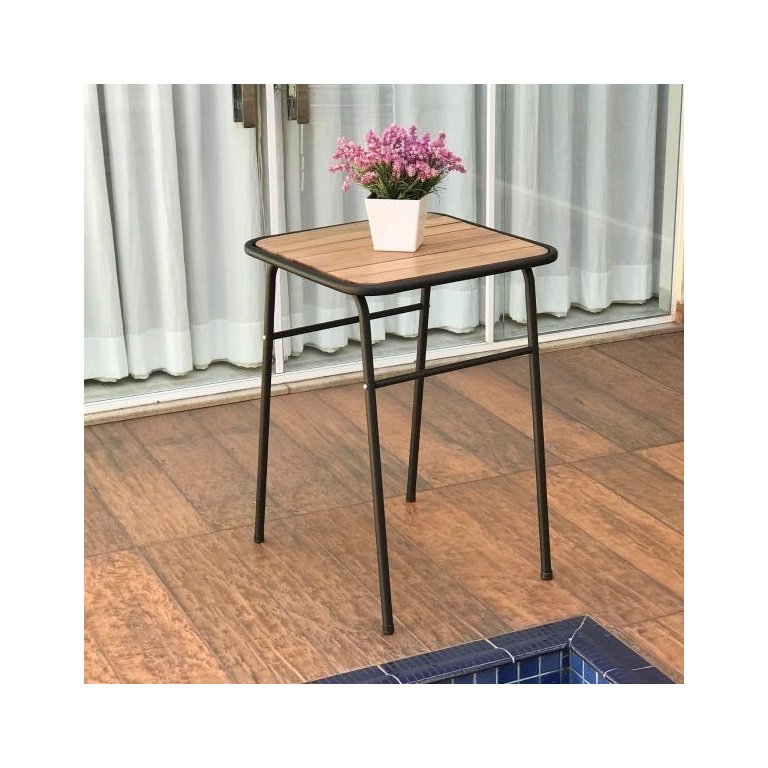 Mesa Preta Pequena para Cozinha de Apartamento Tampo Madeira