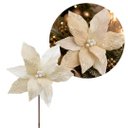 Ver imagem 3 de Kit 3 Flores Bico de Papagaio Natalina Luxo Branco Cristal e Creme Tecido Frisado Lantejoulas Furta-