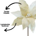 Ver imagem 2 de Kit 3 Flores Bico de Papagaio Natalina Luxo Branco Cristal e Creme Tecido Frisado Lantejoulas Furta-