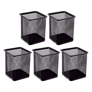 Kit 5 Porta Canetas Organizador de Mesa Quadrado Telado Aramado Grampos Clips Escritório Home Office