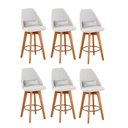 Ver imagem 1 de Kit 06 Banquetas Linho Bege e Almofada Suede Branco
