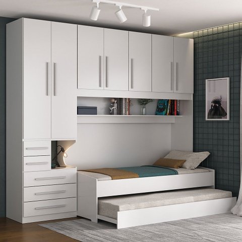 Guarda Roupa de Solteiro com 2 Camas Embutidas 1326 Branco