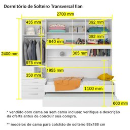 Dormitório de Solteiro Transversal 1326 Branco - 4