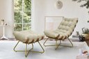 Ver imagem 1 de Poltrona Decorativa Costela com Puff Eva Dourado Mad- Bege