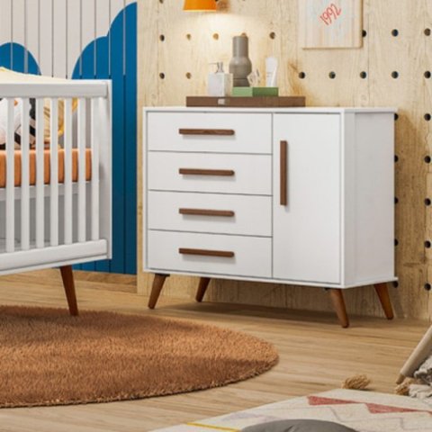 Comoda Sapateira Infantil 1 Porta 4 Gavetas Branco 3825 Qmovi