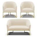 Ver imagem 1 de Namoradeira e 2 Poltronas Base Industrial Dourado Stella Linho Bege A19 D03 - D’Rossi