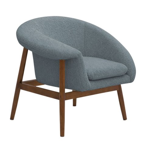 Poltrona Decorativa Yumi Base Madeira Braço Direito Bouclé Azul Claro - Nexta Casa