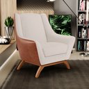 Ver imagem 2 de Poltrona Decorativa Base em Madeira Juliet D02 Courissímo Camel B-14 Linho Cru C-443 - Lyam Decor