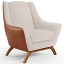 Ver imagem 1 de Poltrona Decorativa Base em Madeira Juliet D02 Courissímo Camel B-14 Linho Cru C-443 - Lyam Decor
