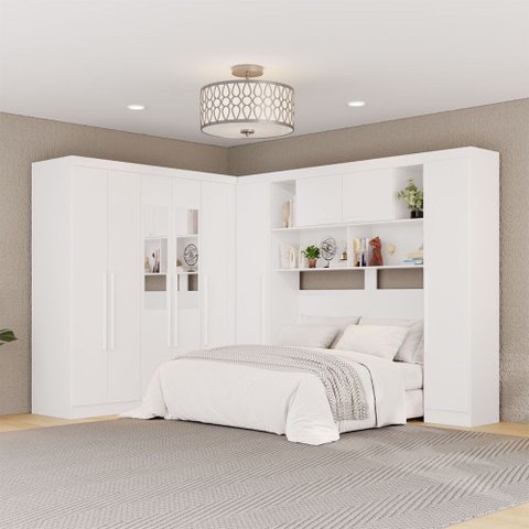 Guarda-Roupa Casal Modulado Positano 9 Portas 2 Gavetas com Espelho Branco - Pnr Móveis