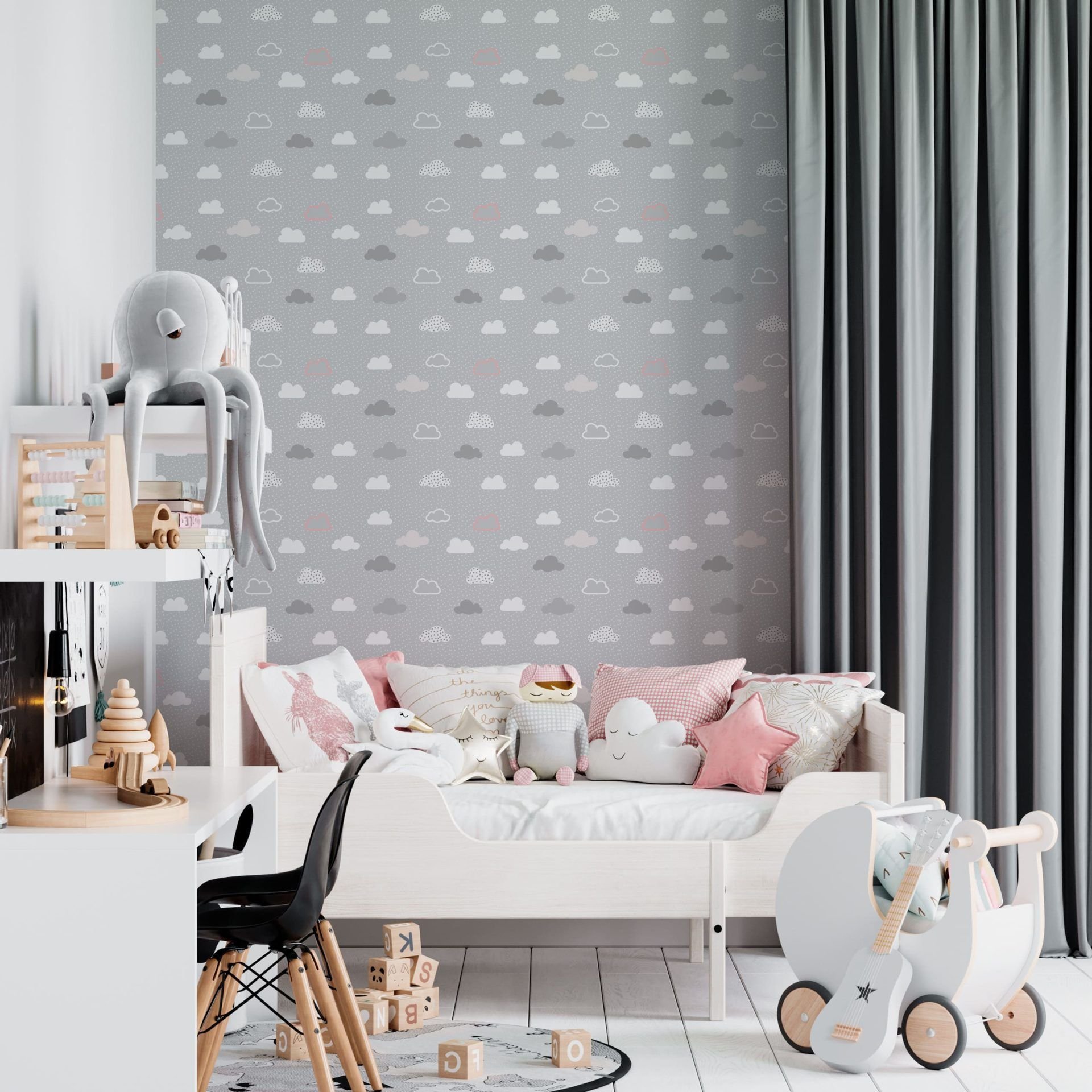 Papel de Parede Adesivo Menino Nuvem Cinza - 1