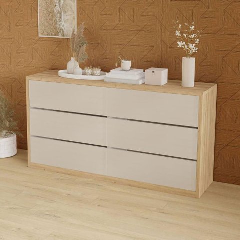 Cômoda para Quarto com 6 Gavetas 180 Cm 100% Mdf Casa Lar Cor:carvalho Malva com Titânio
