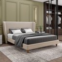 Ver imagem 1 de Conjunto Cama com Cabeceira Queen Torres Pés em Madeira Veludo Bege G91 - Gran Belo