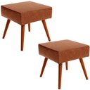 Ver imagem 1 de Kit 02 Puffs Banqueta Decorativa Com Pés Palito Lívia W01 Couríssimo Camel - Lyam Decor