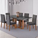 Ver imagem 2 de Mesa de Jantar 6 Lugares Afrodite Mel/cinza/veludo Cinza - Viero Móveis