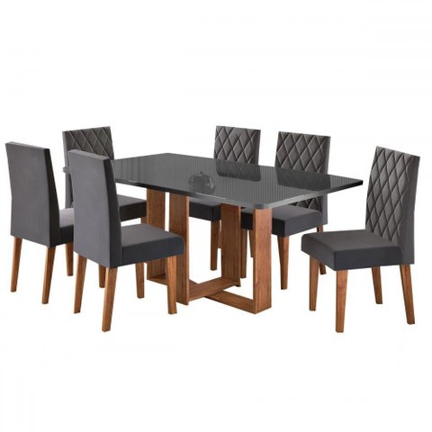 Mesa de Jantar 6 Lugares Afrodite Mel/cinza/veludo Cinza - Viero Móveis
