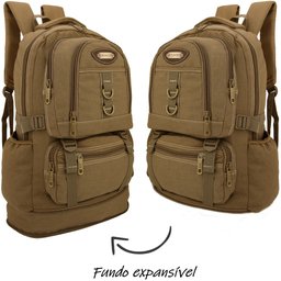 Mochila Masculina Notebook 15.6 Lona Fundo Expansível Camping Reforçada Grande Feminina - Creme - 3