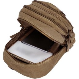 Mochila Masculina Notebook 15.6 Lona Fundo Expansível Camping Reforçada Grande Feminina - Creme - 4