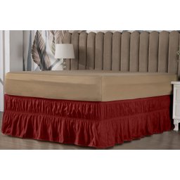 Saia Box Babado Cama Casal Queen e King Ajustável com 2 Elásticos Lisa Vermelha - 3