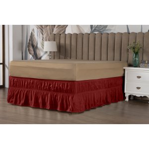 Saia Box Babado Cama Casal Queen e King Ajustável com 2 Elásticos Lisa Vermelha