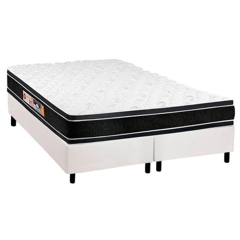 Cama Box King: Colchão Espuma D33 Castor Black e White + Base Crc Courano White(193x203)
