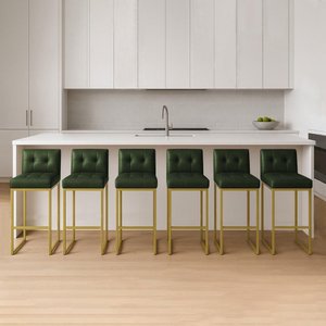 Banqueta Cozinha Alta com Encosto Industrial Kit 6 Dourado Lirina Pu Verde C05 - D'rossi