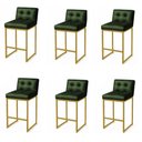 Ver imagem 2 de Banqueta Cozinha Alta com Encosto Industrial Kit 6 Dourado Lirina Pu Verde C05 - D'Rossi