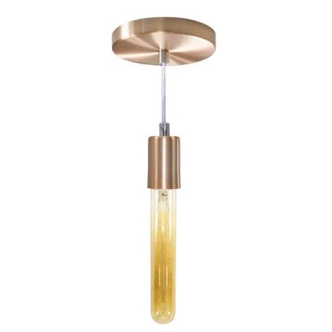 Pendente Tubo Cilindro Alumínio Cobre Escovado + Filamento Carbono T30 110V St458