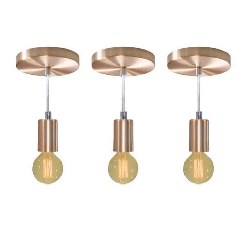 kit 3x Pendente Tubo Cilindro Alumínio Cobre Escovado + Filamento Carbono G95 220V St458