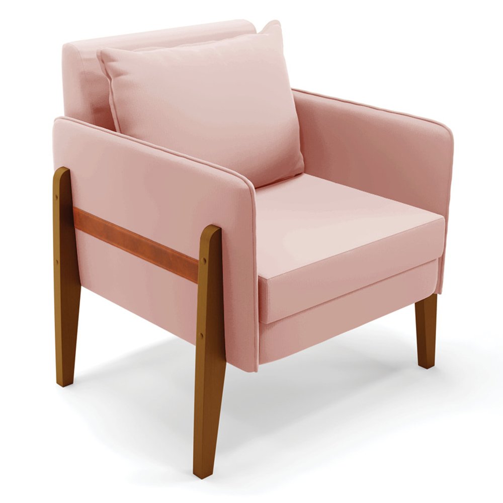 Poltrona Lana Veludo Rosê Base de Madeira D'Rossi DRossi MadeiraMadeira