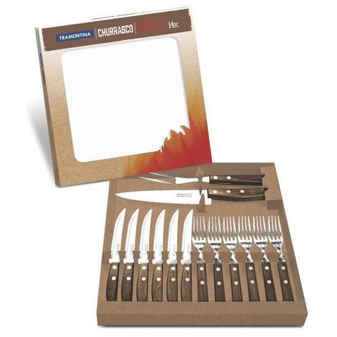 Kit Para Churrasco 14 Peças Aço Inox Tradicional Tramontina