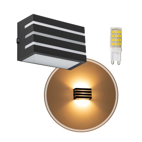 Kit 6x Arandela Frisada Policarbonato Preta p/ Área Externa e Interna + LED 5W 3000K ST641