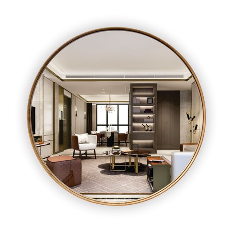 Espelho Redondo com Borda de Madeira Natural 80cm