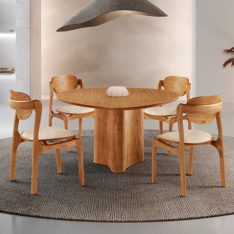 Conjunto Mesa de Jantar Helena Tampo Organico Laminado 4 Cadeiras Celeste Gold Marrom/Off White/Imbuia