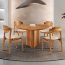 Ver imagem 1 de Conjunto Mesa de Jantar Helena Tampo Organico Laminado 4 Cadeiras Celeste Gold Marrom/Off White/Imbuia
