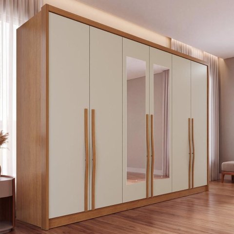 Guarda-Roupa Casal com Espelho 6 Portas e 6 Gavetas Multimóveis Crnvh-GRP137 Cinamomo/Bege