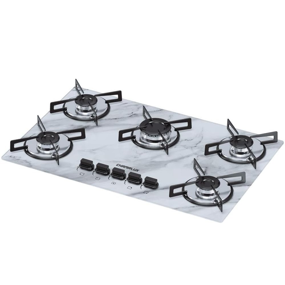 Cooktop 5 Bocas Ultra Chama Marmore Branco Bivolt Chamalux