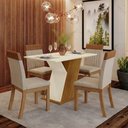 Ver imagem 1 de Conjunto Sala de Jantar Lay Nature-Off W-Corano 4 Lugares Tampo MDF Cadeiras em Veludo Caramelo