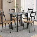 Ver imagem 1 de Conjunto de Mesa e Cadeiras 77cm x 100cm Palma Preto/Rattan/Ocre