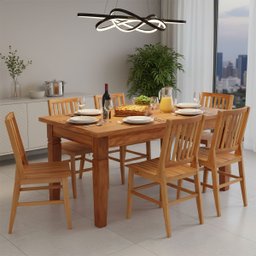 Conjunto Mesa de Jantar 1,5 m c/ 6 Cadeiras Madri Mhm Madeira Maciça - 1 Conjunto Mesa de Jantar 1,5 m c/ 6 Cadeiras Madri Mhm Madeira Maciça - 1