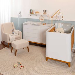Kit Quarto Infantil Boom com Pés Square Mel - Berço + Cômoda 4 Gavetas e 1 Porta + Poltrona de Amame - 1