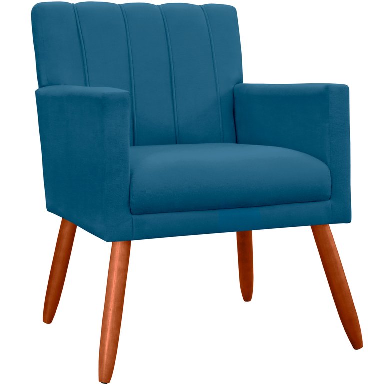 Poltrona Decorativa Cadeira Estofada Sala Cecilia Azul Marinho