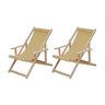 Conjunto 2 Cadeiras Espreguiçadeira Dobrável Madeira Maciça Natural com Tecido Bege - 1