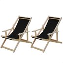 Ver imagem 1 de Conjunto 2 Espreguiçadeiras Preguiçosa Dobrável Madeira Maciça Natural com Tecido Preto