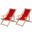 Ver imagem 1 de Kit 2 Espreguiçadeiras Dobrável com Tecido Vermelho Madeira Maciça