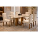 Ver imagem 1 de Conjunto Sala de Jantar 6 Lugares Mesa em MDF com Cadeiras Linho Mel e Creme 160cm Móveis Mundial